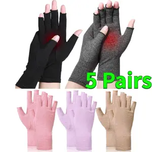 5 Pairs Compression Arthritis Gloves | Fingerless Arthritis Carpal Tunnel Pain Relief Gloves For Men & Women | Hand Support Wrist Brace For Rheumatoid, Tendonitis, Swelling, Crocheting, Typing (M) Healthcare Cotton Tool