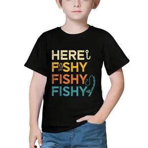 Fishing Here Fishy Retro Fish Lover Fisherman T-Shirt for The Youth, Soft Fabric, Breathable, Comfortable Short Sleeve Tees Perfect for Summer, Birthday Gift to Teens