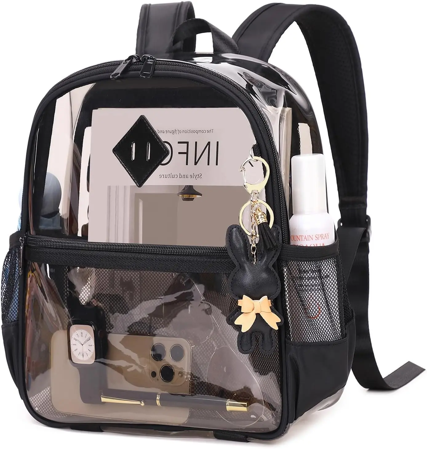 MUSEVOS Clear Backpack for Stadium Events Approved 12×6×12, Thick TPU Mini Clear Bag with Front Pocket for Concert Sport Events Work Travel, Black