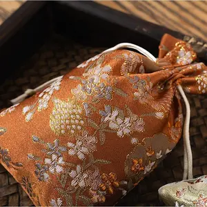 Embroidered Drawstring Satin Gift Bag Jewelry Pouch Cosmetic Bag Storage Bag Wedding Festival  Party Candy Jewelry Packing Suppl