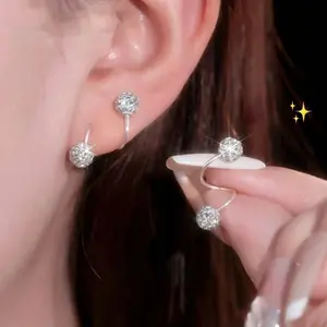 Hypoallergenic 925 Sterling Silver Spiral Earrings – Double Ball Crystal Curved Studs For Women, Lightweight Ear Climbers, Elegant Everyday Jewelry Gift For Birthday, Wedding, Party Or Anniversary