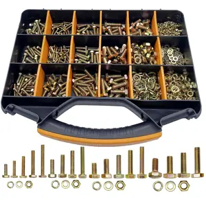 1000pcs Metric Bolt Kit, Nuts and Bolts Assortment Kit, M4 M5 M6 M8(12-30mm) Grade 8.8 Metric Bolt Assortment, Nuts and Bolts, Yellow Zinc Plated Coating, 18 Sizes