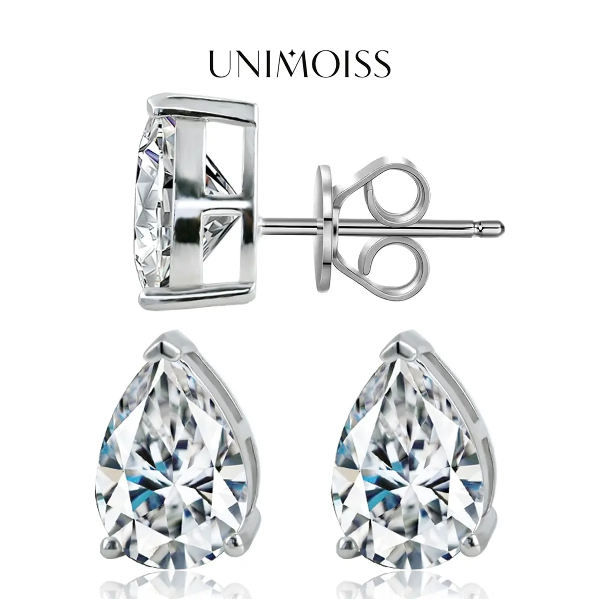 UniMoiss Pear Cut Stud Earrings D Color VVS Moissanite Stud Unisex Earrings Birthday Anniversary Mother's Day Gifts for Men Women