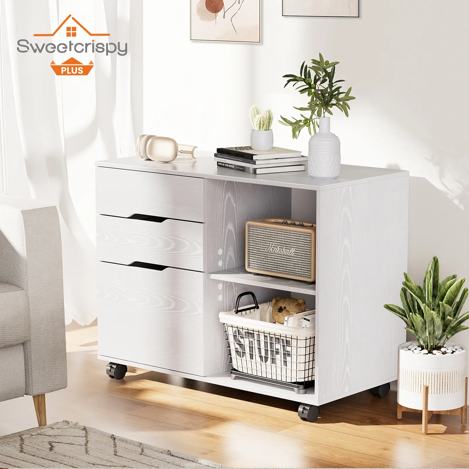 Cupborards File Cabinet 3 Drawer - Vertical File Cabinets for Office Mobile Lateral Printer Stand with Adjustable Storage Shelves for Kids Room,