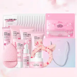 [Sakura Skin Care] 11pcs Sakura Skin Care Set | Gentle Cleansing Moisturizing Hydrate With Cleansing Brush & Hairband - Facial & Eye Care Gift Set