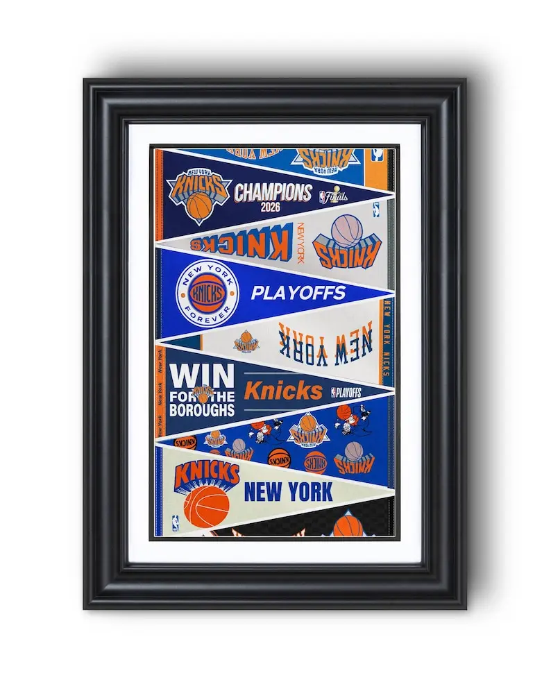 2026 New York Knicks “Vintage and 2026 Championship Pennants” Collection Print – Classic Basketball Wall Art - Poster Print Unframed