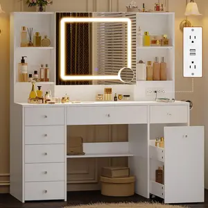 Sikaic 47.2 Inches Makeup Vanity with Pull-Out LED Mirror and Power Outlet White high quality