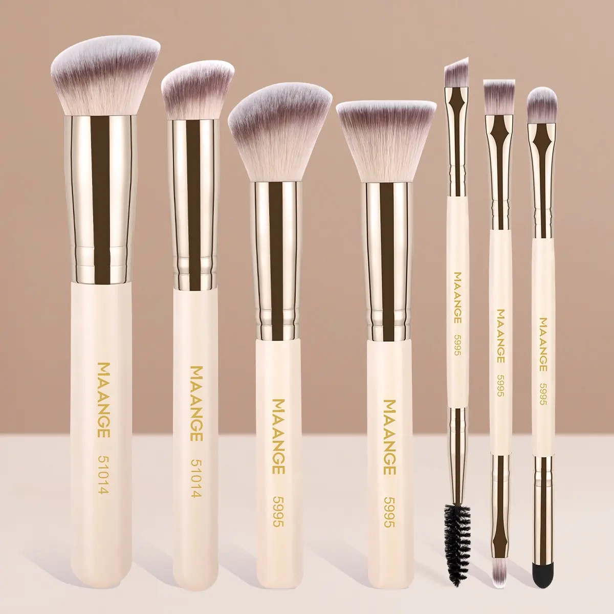 Maange 7-Piece Makeup Brush Set, Synthetic Makeup Brushes, Cosmetic Brushes, Foundation Brush, Blush Brush, Loose Powder Brush, Concealer Brush, Eyelash Brush, Eye Shadow Brush, Travel-Friendly