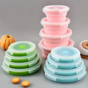 3pcs Silicone Collapsible Food Storage Containers with Lids - Round, Dishwasher Safe, Microwave & Freezer Safe, Multipurpose Use, No Electricity Needed