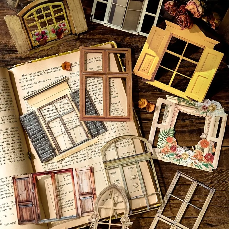 Vintage Hollow Window Flower Scrapbook Paper Pack, DIY Diary Decoration Stickers, 1 Bag of 10 Sheets, Album Hand Account Supplies, Scrapbooking Crafts Embellishments