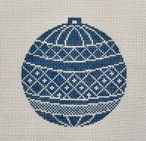 Navy & White Geometric Needlepoint Holiday Ornament