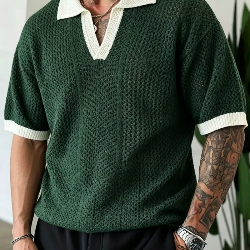 Summer Knitting Top, Hollow Out Crew Neck Short Sleeve Casual Fashion Acrylic Knitted Sweater, Breathable Lightweight Design for Vacation & Leisure