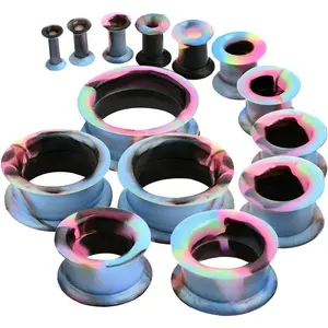 20/28pcs Ear Tunnels Plugs Stretching Kit: Hollow Hard/Soft Silicone Double Flare Plugs and Tunnels Ear Expander Gauges Stretcher Body Piercing Jewelry