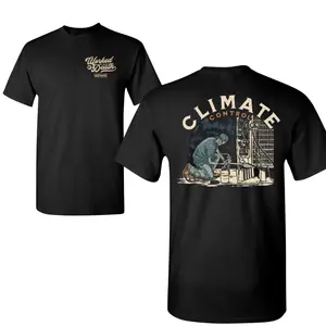 Climate Control Worker T-Shirt, 2 Sides Graphic with HVAC Technician Repair Scene, Vintage Blue Collar Style, Soft Cotton Blend, for Men & Women