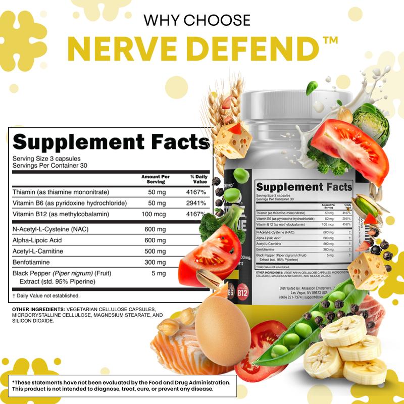 Clean Nutra Alpha Lipoic Acid, N-Acetyl Cysteine, Acetyl L-Carnitine & Benfotiamine for Healthy Nerve Function - Nerve Defend