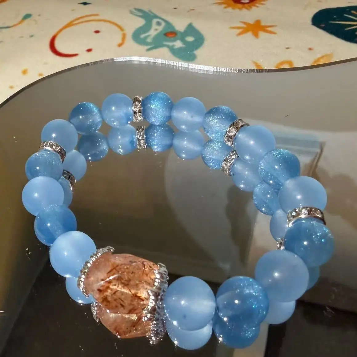Ocean Stardust Crystal Bracelet with Golden Accent Stone