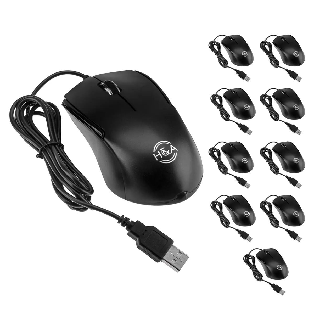 H&A Plug and Play USB Connected Mouse, 10-Pack