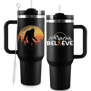 40oz Fun Bigfoot & Sasquatch Tumbler with Handle - Insulated Stainless Steel Travel Mug | Gift for Men, Women & Bigfoot Lovers