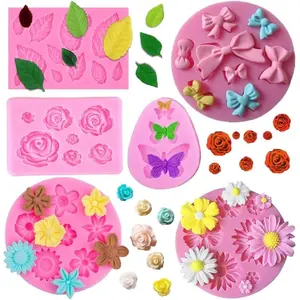 Fondant Silicone Molds Leaf Bow Bowknot Daisy Butterfly Cake Candy Mould for Cake Decoration, Chocolate Fudge, Polymer Clay, Soap, Resin Confectionery Projects