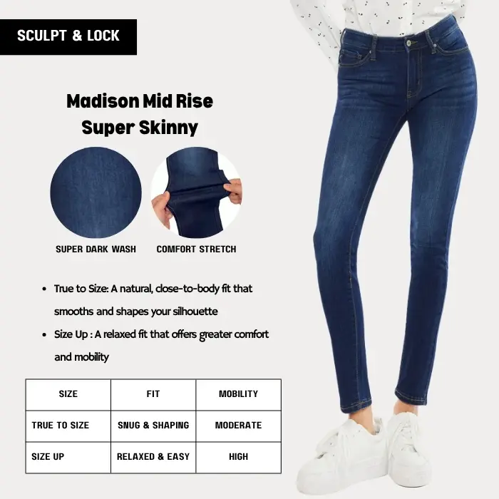 [SCULPT & LOCK] KANCAN - Madison Essentials Women's Denim Mid Rise Super Skinny