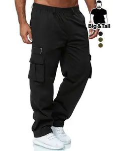 Large Size Men's Sport Utility Pants, Solid Color Multi-Pocket Design, Summer Beach Wear, Daily Commute, Running, Fitness, Straight Leg Casual Pants