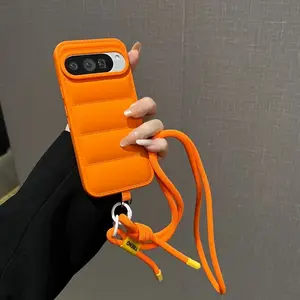 Case For Google Pixel 7 7A 8 9A 9 10 Pro Fashion Down Jacket Crossbody Lanyard Adjustable Phone Strap Phone Sling Phone Case