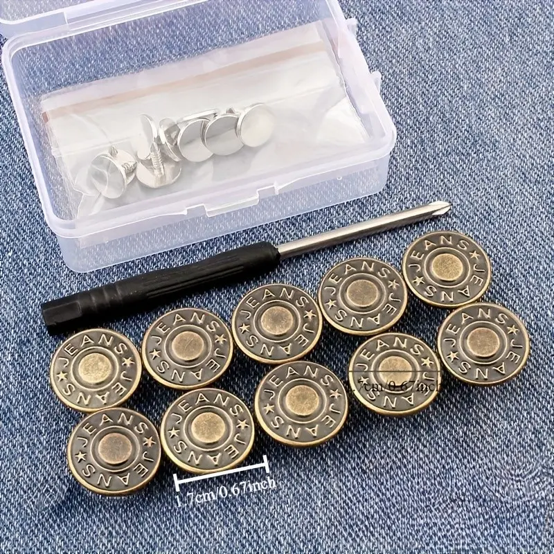 11-Piece Copper Color Adjustable Seamless Design Durable Metal Buttons with Aesthetic Appeal, Ideal for Jeans, Perfect Fit, Easy Installation, Perfect Repair, Perfect for DIY Enthusiasts, Sewing Enthusiasts and Tailors, Gift
