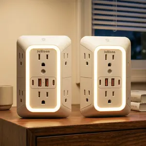 USB Wall Charger, Surge Protector, 6-Outlet Extender with 4 USB Charging Ports, 3-Sided Power Strip Wall Adapter for Home, Travel and Office, Power Socket Extender, USB Multi-Plug