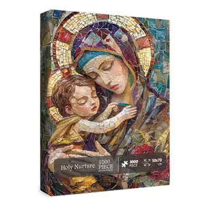 Christian Jesus Puzzle for Adults 1000 Pieces, Colorful Mosaic Jigsaw Puzzle, Inspirational Scripture Religious Mother Mary Bible Church Puzzle