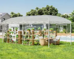 VanAcc Pop-up Greenhouses for Outdoors Indoor with Adjustable Reinforced Frame, Portable Walk in Greenhouse with 2 Roll-up Zipper Doors, Windows and PE Cover, White