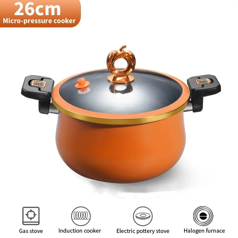 Pumpkin-Shaped Orange Enamel Micro Pressure Cooker, Non-Stick Soup & Stew Pot, Multi-Function Kitchen Cookware for Gas Stove