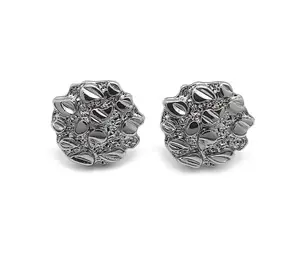 Silver-Tone Textured Cookie Nugget Stud Earrings for Women 12.7mm