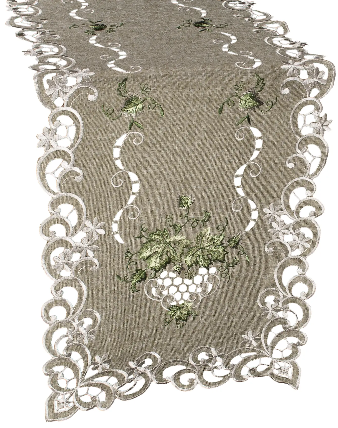 Linens Art And Things - Antique Green Leaf on Sage Green Rectangular Runner (14" x 27" | 16" x 35"/45"/70")