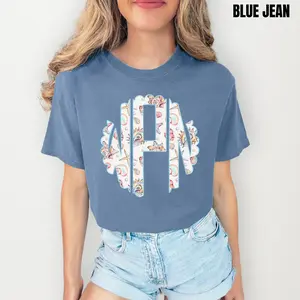 Seashell Monogram Comfort Colors T-Shirt 'NLB'
