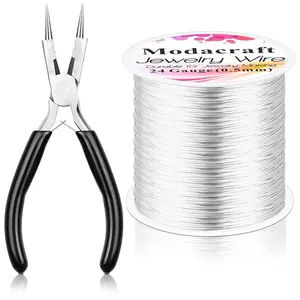 Modacraft 24 Gauge Wire for Jewelry Making with 4-in-1 Pilers, 213.3 FT/0.5 mm Craft Wire Tarnish Resistant Copper Beading Wire for Jewelry Making Supplies and Crafting (Silver)