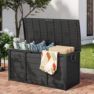 75 Gallon Collapsible Outdoor Storage Box, Simple-to-assemble Plastic Storage Containers with Lid, Patio Deck Box Furniture for Garden, Pool, Balcony, Yard