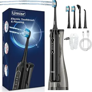 Adult water flosser combo, 4-in-1 rechargeable toothbrush/tooth cleaner, 7 modes. Portable IPX7 waterproof tooth flosser for cleaning teeth, suitable for home use and travel.