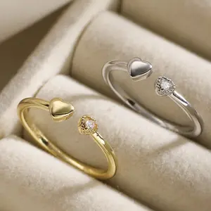 Zircon Geometric Heart Rings For Women Stainless Steel Gold Color Wedding Ring Luxury Aesthetic Jewelry Couple Gift 2026