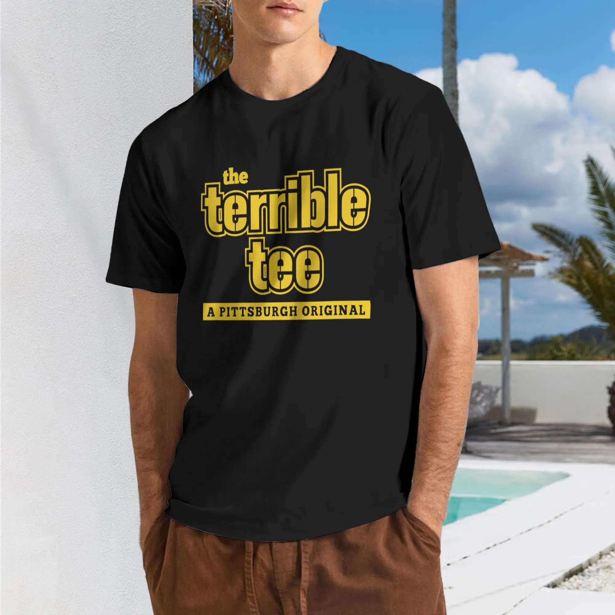 Men's Pittsburgh Football Team Logo T-Shirt- Casual Short Sleeve Crew Neck Shirt with Iconic Mascot and Football Design, All-Season Fan Style, Holiday Gift