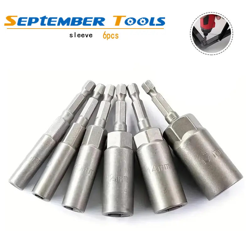 6pcs Heat-Treated S2 Steel Impact Socket Adapter Tool Set - 3" Extended Shaft Magnetic Drill Bits, 1/4" Hex Quick-Change Base, 6-Point Flank Drive, Deep Reach, Laser-Etched Size Markings for Power-Impact Drivers, Auto Repair