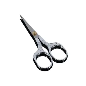 Vintage Engraved Stainless Steel Scissors, Sharp Point Eyebrow Trimmer, Handmade Paper Cutter, Home Office Use, Durable & Precise