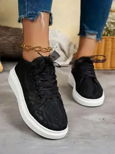 Lace Mesh Platform Sneakers for Women | Breathable Summer Casual Shoes with BowY2K Floral Lace Platform Sneakers | Women's Breathable Casual Daily ShoesBowknot Lace Mesh Sneakers | Women's Platform Heightened Casual Shoes