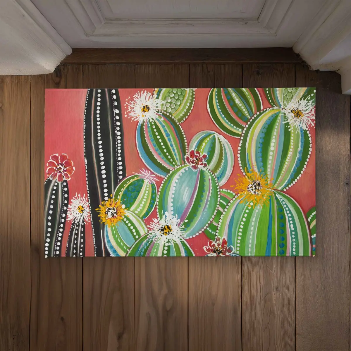 212 MAIN Indoor-Outdoor Polyester Loop Door Mat - Model CODM2134ADIFZD, 21x34 in Rainbow Cacti Bright Color Colorful Design Doormat, Household Textile for Living Room Home Decor, Bright Color Doormats, Colorful Design Doormats
