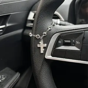 Shimmering Rhinestone Cross Steering Wheel Keychain, Elegant Small Car Ornament for Women, Vintage Pendant, Perfect Birthday Valentine Gift