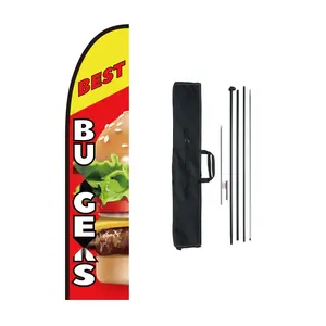 Burger Restaurant Advertising Feather Flag Kit Swooper Flag Poles 16.3 Ft Outdoor Promotional Flags Set For Restaurant Displays, Menu Signage, Street Advertising, Weather Resistant, Easy Assembly, Durable Aluminum Poles
