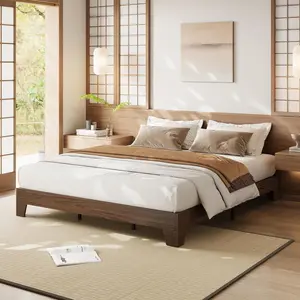California King Platform Bed Frame,Solid Wood & Metal Slat Support,10.24" Underbed Storage,No Box Spring Needed,Easy Assembly,Walnut
