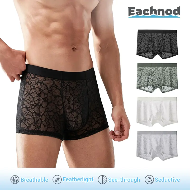 Men's Leopard Lace Boxer Briefs 4-Pack – Ice Silk Cooling, Ultra-Soft, Seamless See-Through, Anti-Odor Underwear Stretch Waistband Thoughtful Gift boxers underwear sale men