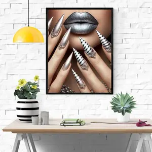 Stylish Silver Glitter Lip Art Print for Beauty and Nail Salon Decor Poster ( PRODUCT DOES NOT INCLUDE FRAME )