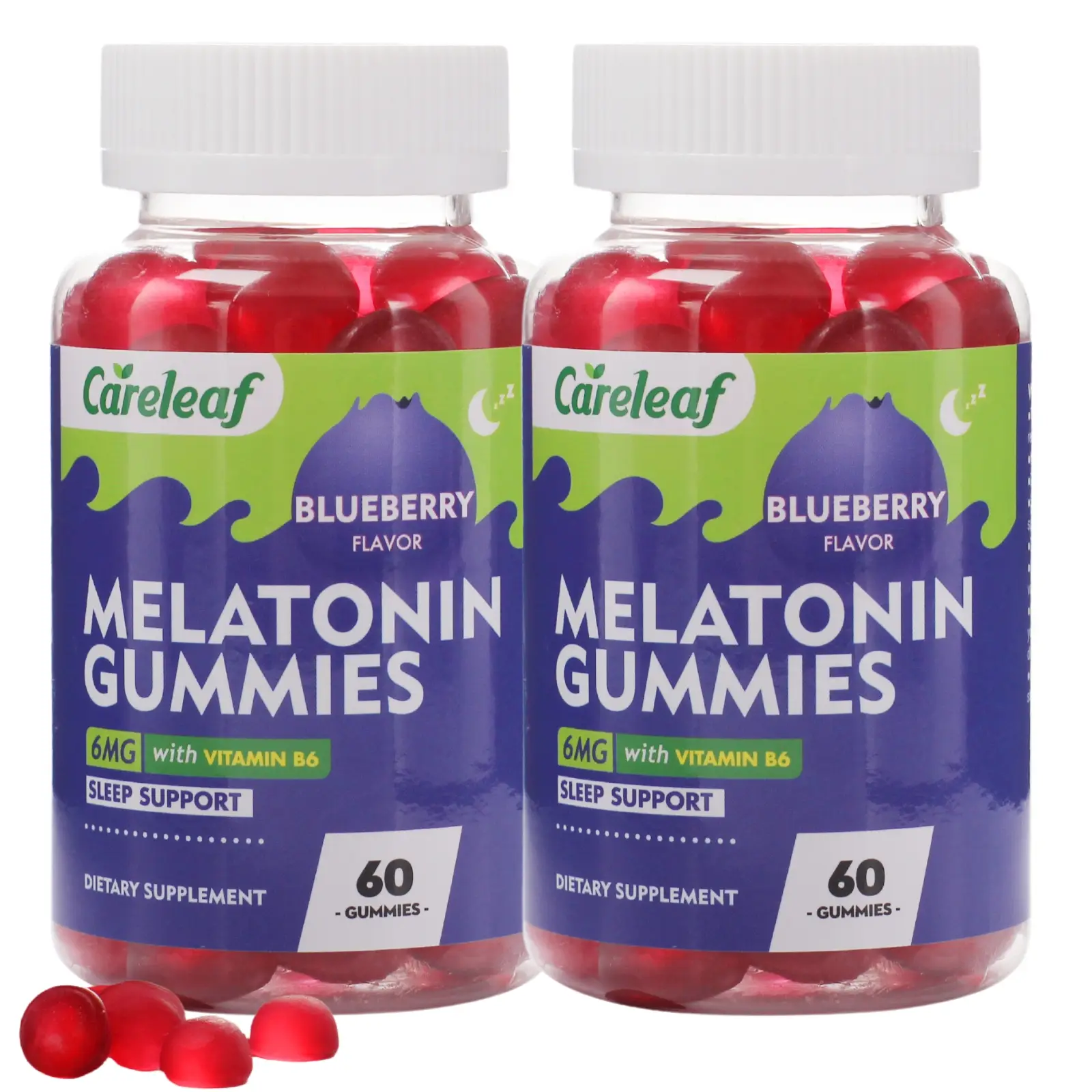 Careleaf 2-Pack 6mg Melatonin Dreamy Sleep Gummies - Blueberry Flavor, Vegan & Non-GMO, 60 cts-Dietary Supplement Healthcare
