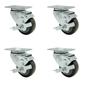 Service Caster SCC-SS20S3514-PPUB-TLB-4 Stainless Steel Polyurethane Swivel Top Plate Caster with 3.5 x 1.25 in. Gray Wheels - Set of 4